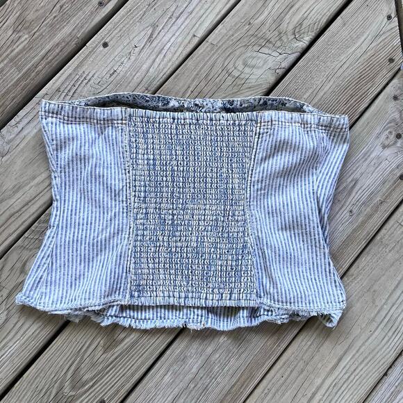 Anthropologie Pilcro Women's Blue Striped Denim Sleeveless Crop Top Size XL - Picture 5 of 10